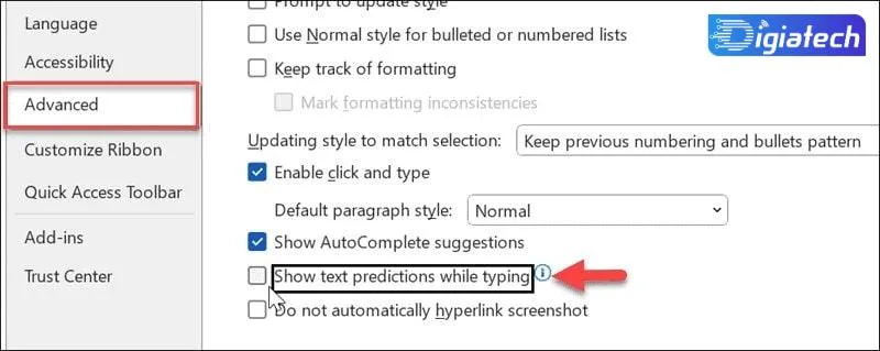 گزینه Show text predictions برای روشن یا خاموش کردن پیشبینی متن گزینه Show text predictions برای روشن یا خاموش کردن پیشبینی متن