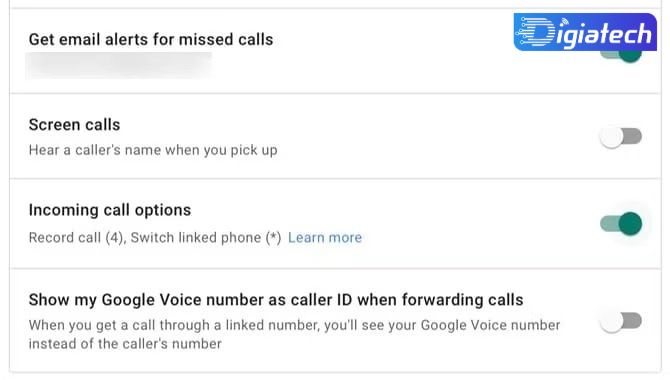 گزینه Incoming call options