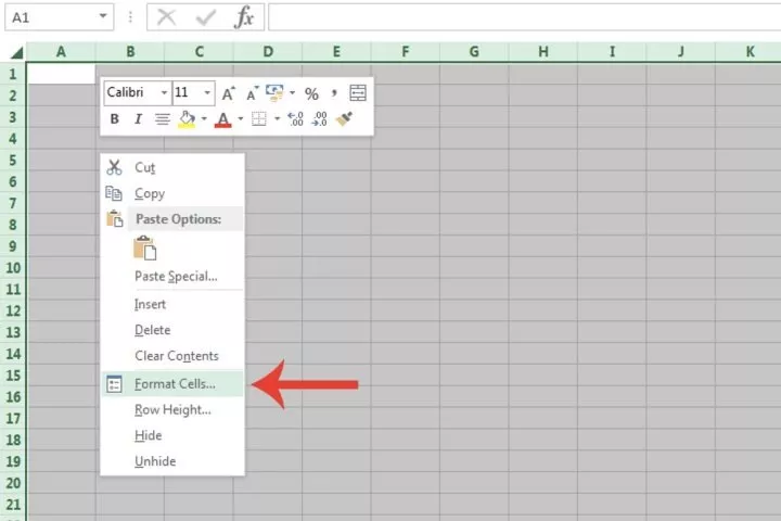 گزینه Format Cells