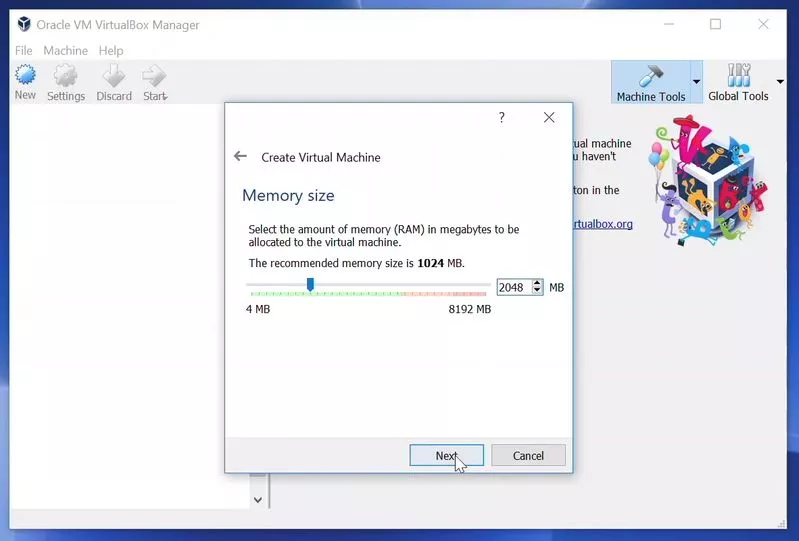 پنجره Memory Size