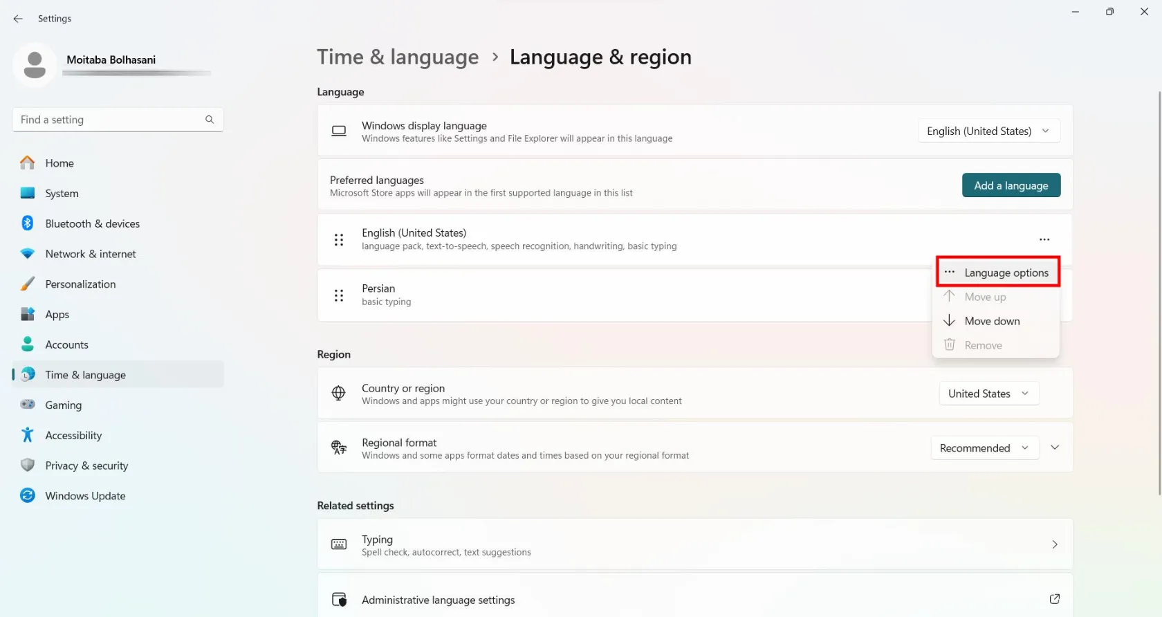 Language options