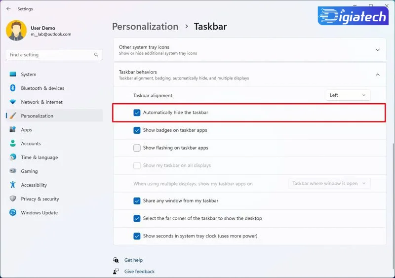 گزینه Automatically hide the taskbar فعال کردن AUTO-HIDE گزینه Automatically hide the taskbar فعال کردن AUTO-HIDE