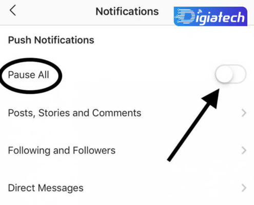  گزینه Pause All برای غیرفعال کردن نوتیفیکیشن اینستاگرام
