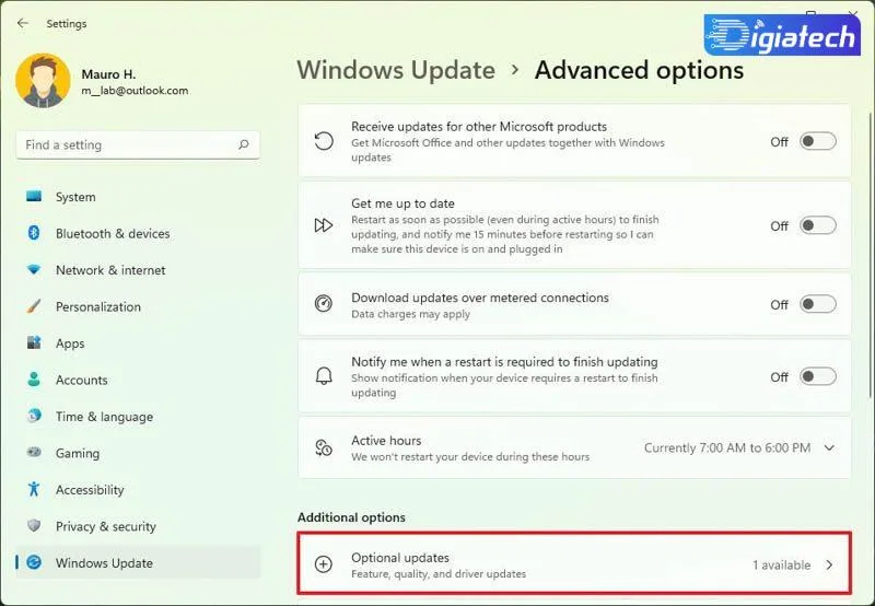 گزینه Optional updates برای نصب درایور به صورت دستی گزینه Optional updates برای نصب درایور به صورت دستی