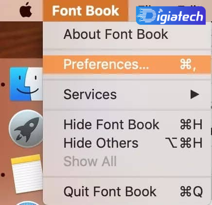 گزینه Font Book → Preferences برای نصب فونت مک