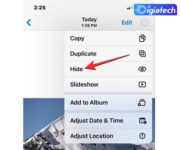 گزینه Hide برای مخفی سازی عکس در آیفون