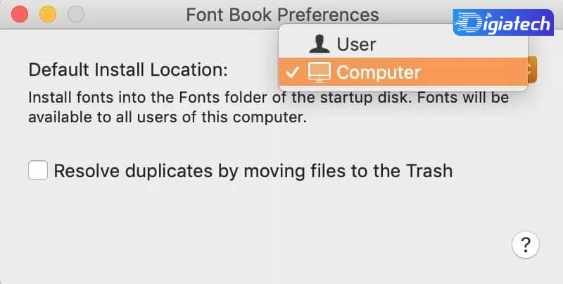 تغییر مکان پیش‌فرض از User به Computer در نصب فونت فارسی روی مک بوک 