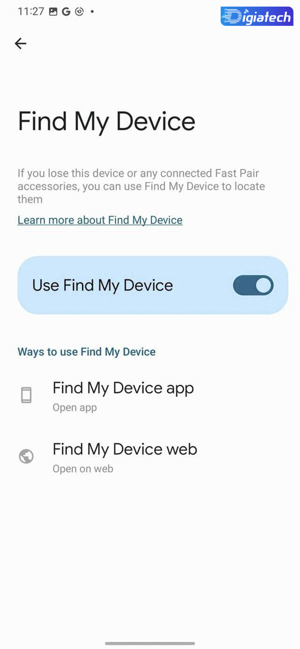 روشن کردن کلید Use Find My Device