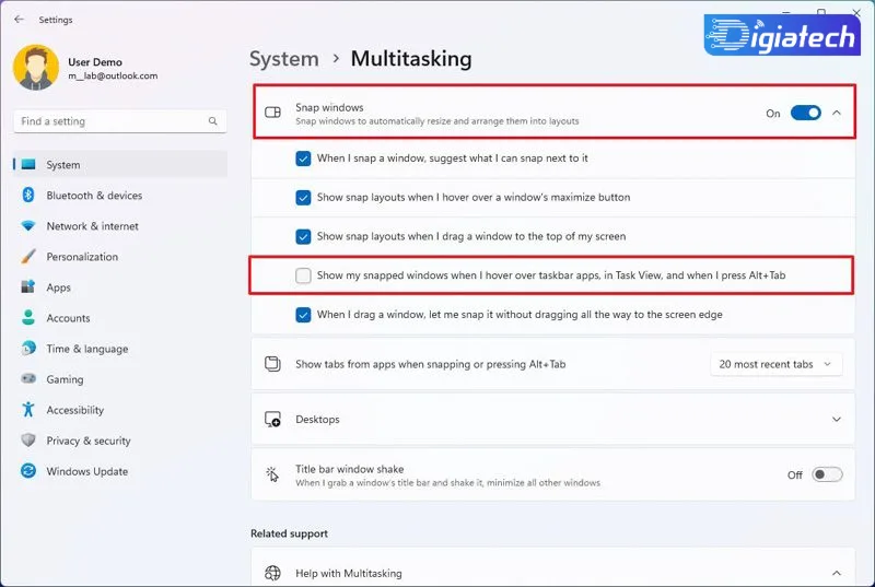 تنظیمات Snap windows در روشن یا خاموش کردن گروههای Snap تنظیمات Snap windows در روشن یا خاموش کردن گروههای Snap