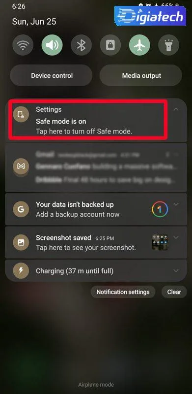 گزینه Safe mode is on برای حذف بدافزار در حالت ایمن اندروید