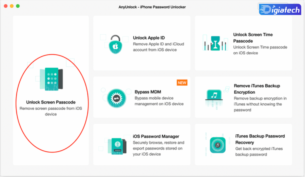 گزینه Unlock Screen Passcode برای آنلاک کردن آیفون و آیپد