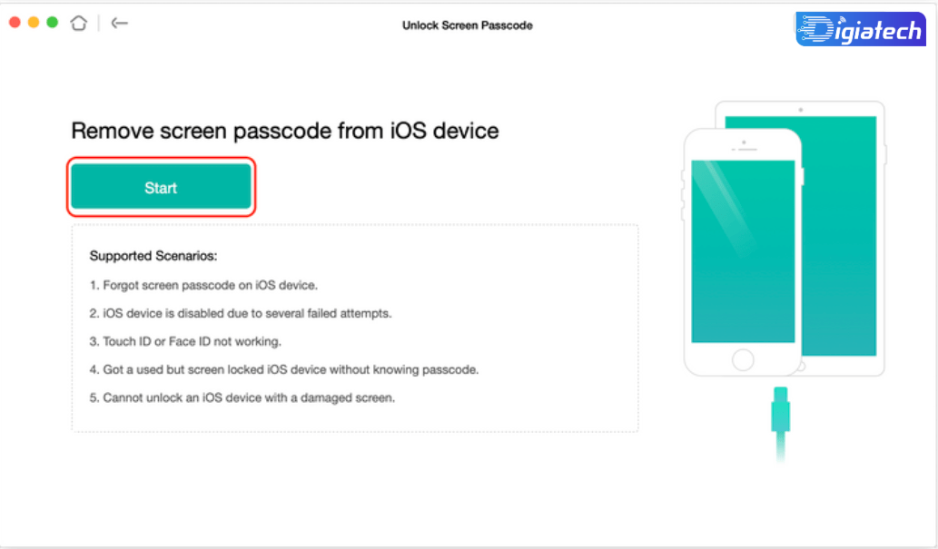 دکمه Start در AnyUnlock برای آنلاک کردن آیفون و آیپد