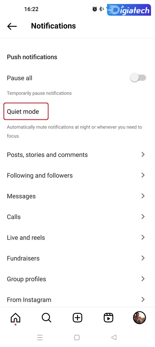 حالت بی‌صدا (Quiet Mode) در اینستاگرام