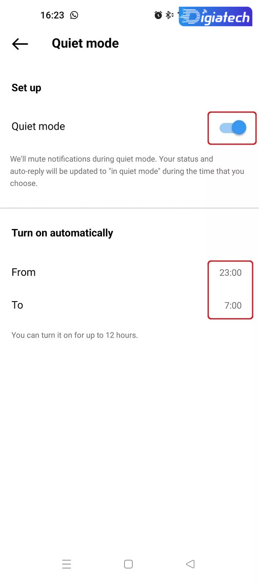 تنظیم زمان‌بندی حالت (Quiet Mode) در اینستاگرام 