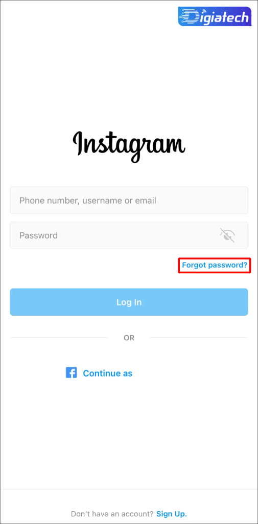  گزینه‌های «Forgot password?» یا «Get help logging in» در تغییر رمز پیج اینستاگرام 