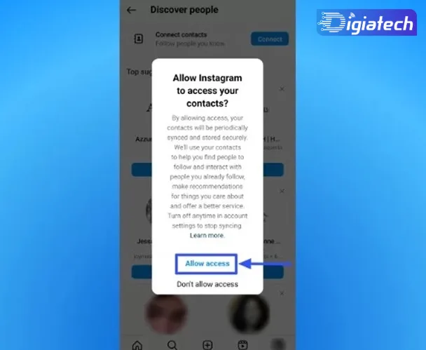 انتخاب گزینه Allow access در پیدا کردن پیج با شماره در ایفون