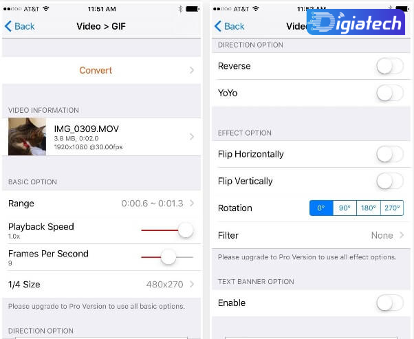 اعمال تنظیمات برای  تبدیل فیلم به فایل گیف در آیفون