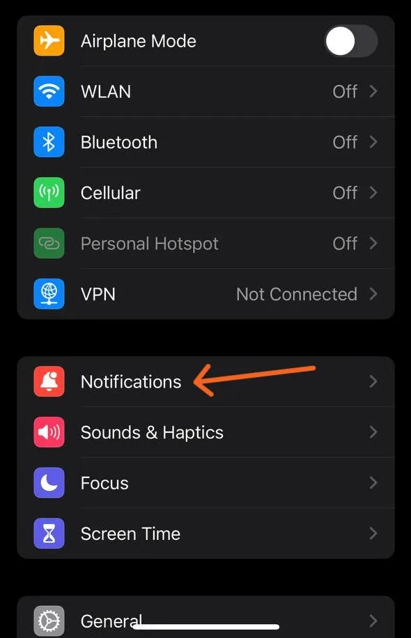 بخش Notifications در تنظیمات آیفون