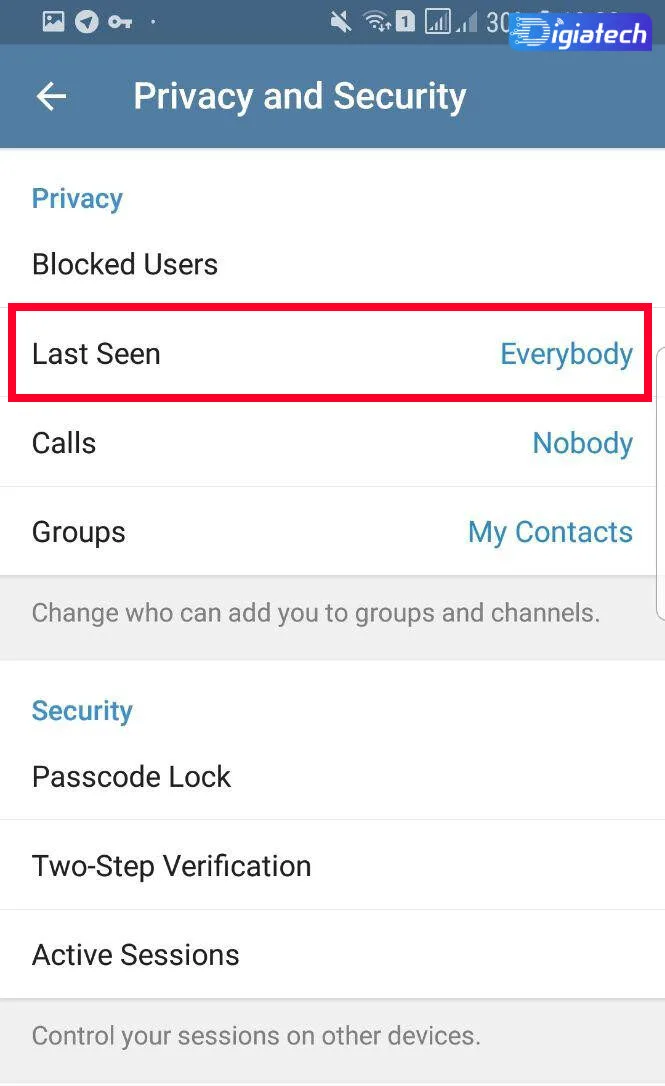 رفتن به تنظیمات last seen تلگرام