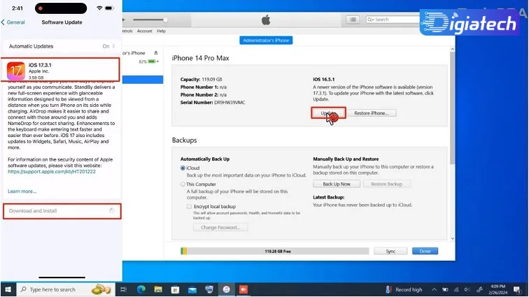 آپدیت آیفون از طریق iTunes