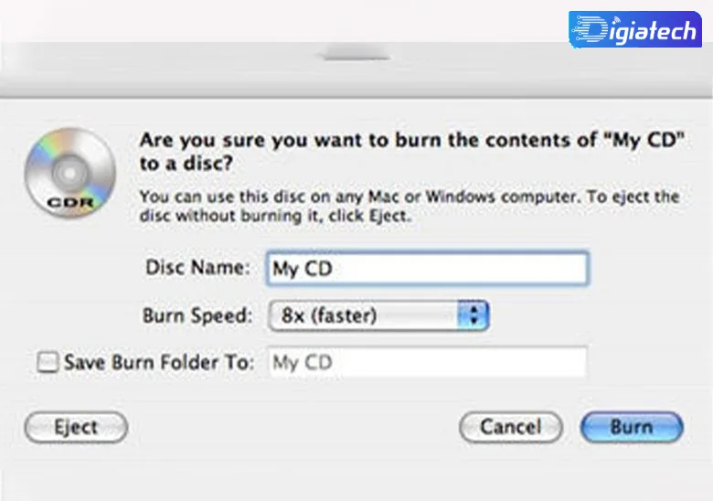 مراحل رایت سی‌ دی در macOS