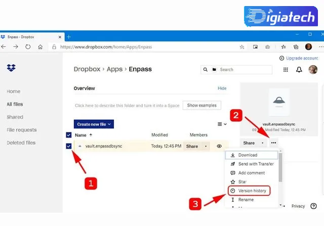 روش بازیابی از Dropbox