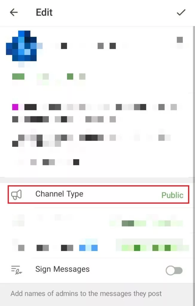 گزینه Channel Type برای خصوصی کردن کانال تلگرام