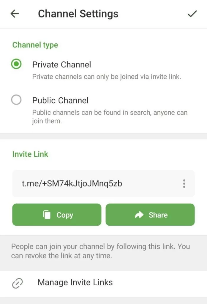 لینک پس از خصوصی کردن کانال تلگرام