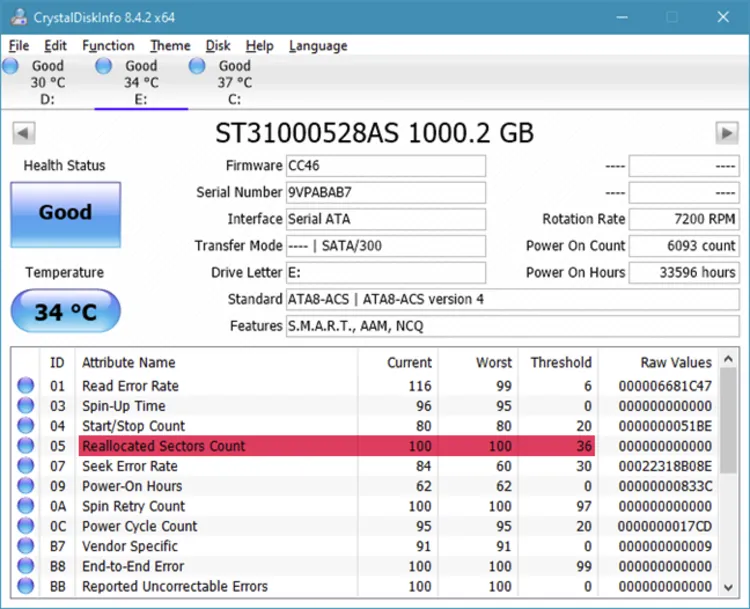 اسکرینشاتی از نرمافزار CrystalDiskInfo مربوط به دادههای SSD ساتا اسکرینشاتی از نرمافزار CrystalDiskInfo مربوط به دادههای SSD ساتا