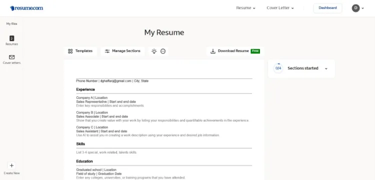 وب‌ سایت‌ های رزومه‌ ساز انگلیسی