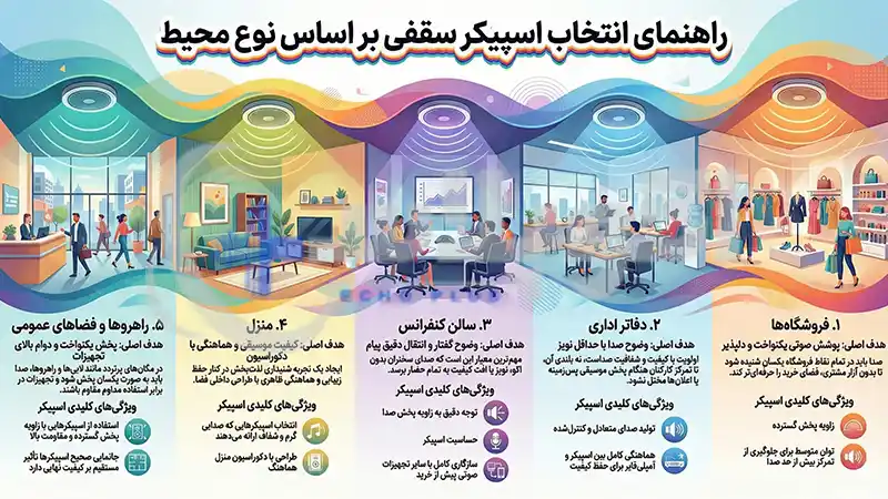 راهنمای خرید و انتخاب اسپیکر سقفی بر اساس نوع محیط و اندازه راهنمای خرید و انتخاب اسپیکر سقفی بر اساس نوع محیط و اندازه
